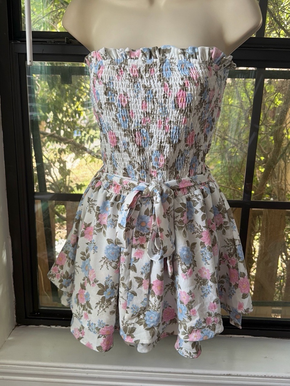Strapless Floral Romper in Pink & Blue